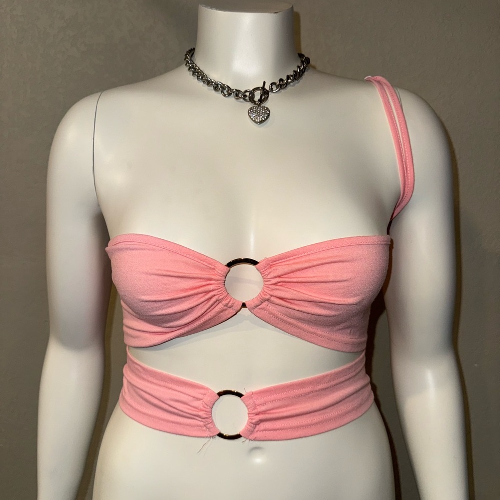 SHEIN Pink Ring Detail Crop Top